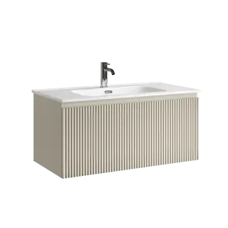 Тумба подвесная SANCOS Сноб Р 1.0 (Snob R 1.0) 90x45x40 c одним ящиком оснащенным доводчиками, Бежевый матовый (Beige Soft) арт.SNR1.090CE