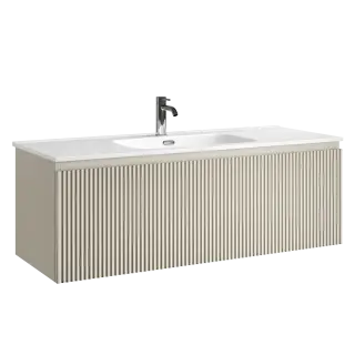 Тумба подвесная SANCOS Сноб Р 1.0 (Snob R 1.0) 120x45x40 c одним ящиком оснащенным доводчиками, Бежевый матовый (Beige Soft) арт.SNR1.0120CE