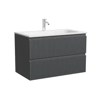 Тумба подвесная SANCOS Сноб Р (Snob R) 80x45x50 c двумя ящиками оснащенными доводчиками, темный антрацит матовый, арт.SNR80MDH