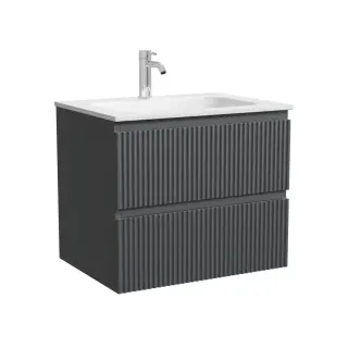 Тумба подвесная SANCOS Сноб Р (Snob R) 60x45x50 c двумя ящиками оснащенными доводчиками, темный антрацит матовый, арт.SNR60MDH