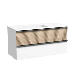 Тумба подвесная SANCOS Дельта (Delta) 100x45x50 c двумя ящиками оснащенными доводчиками, левая, дуб светлый/белый, арт. DL100LW
