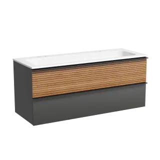Тумба подвесная SANCOS Дельта (Delta) 120x45x50 c двумя ящиками оснащенными доводчиками, дуб красный/графит, арт. DL120GR
