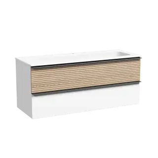 Тумба подвесная SANCOS Дельта (Delta) 120x45x50 c двумя ящиками оснащенными доводчиками, дуб светлый/белый, арт. DL120W