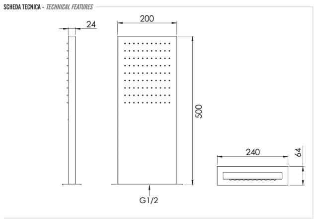 Верхний душ настенный 50x20 см Remer 350SSX
