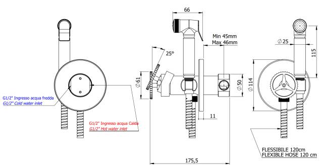 Гигиенический душ со смесителем Remer Chrono CH65WRP, медь брашированная