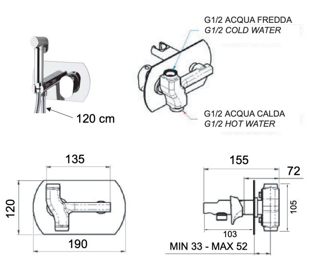 Гигиенический душ со смесителем Remer Vanity V60W