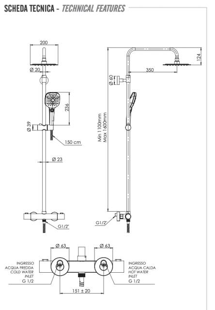 Душевая система термостатическая Remer EQ32A8CPUFD25