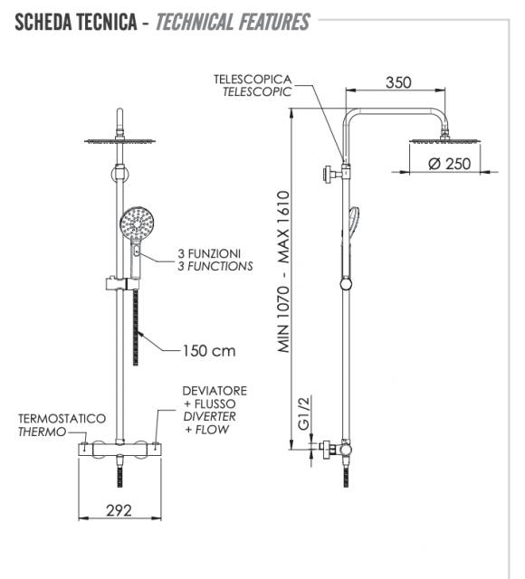 Душевая система термостатическая Remer EQ32A8MPUFM25G