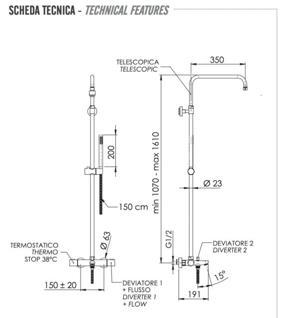 Душевая система термостатическая с изливом Remer Elegance EQ34A7MMSSOFBO, белый матовый