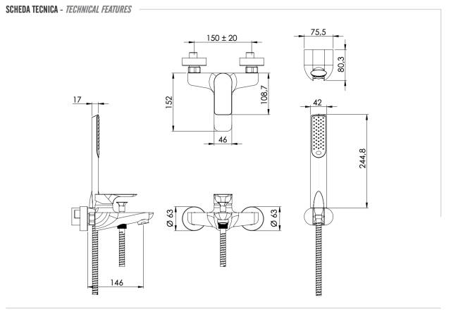 Смеситель для ванны Remer Infinity I02NO, черный матовый
