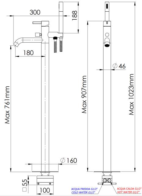 Смеситель для ванны Remer Metrica MC08BO, белый матовый