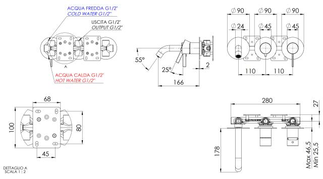 Смеситель для ванны Remer Metrica MC54D2PXV, сталь