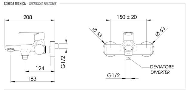 Смеситель для ванны Remer Vanity V05NO, черный матовый