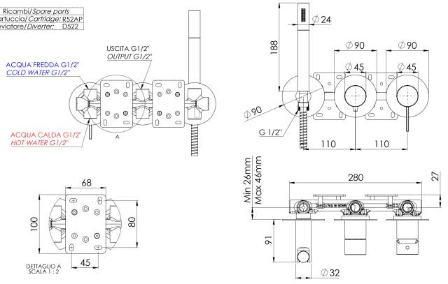 Смеситель для душа Remer Metrica MC97D2PBO, белый матовый