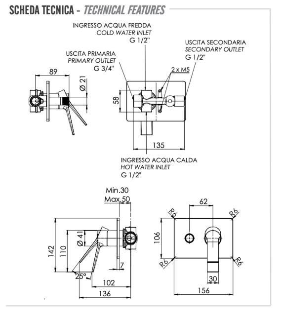 Смеситель для душа Remer Slash SL09HRG