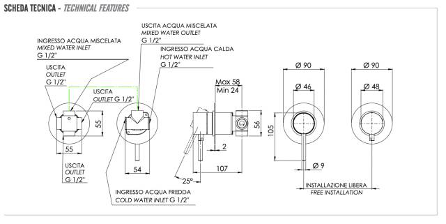 Смеситель для душа Remer X Style X96D3BG, золото брашированное