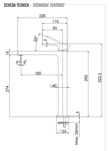 Смеситель для раковины Remer Absolute AU11LCFP, чёрный брашированный хром