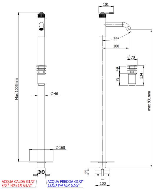 Смеситель для раковины Remer Atelier AL18BG, золото брашированное