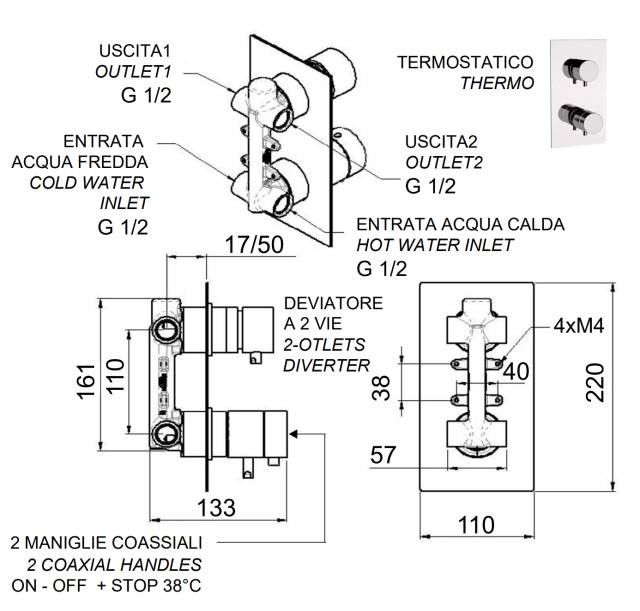 Смеситель термостатический для душа Remer Elegance NT92Q