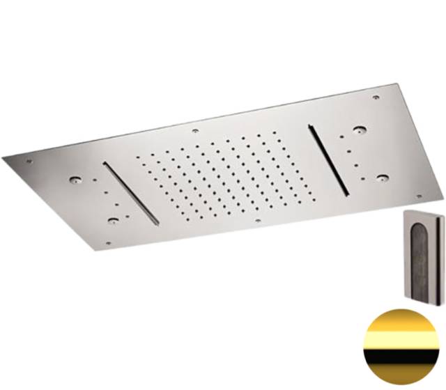 Верхний душ потолочный с подсветкой 70x40 см Remer 357RR7040N2CWDO, золото глянцевое