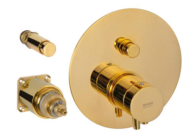 Смеситель термостатический для душа Remer Elegance NT09KBDO, золото глянцевое