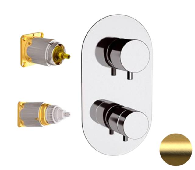 Смеситель термостатический для душа Remer Elegance NT92KBBG, золото брашированное