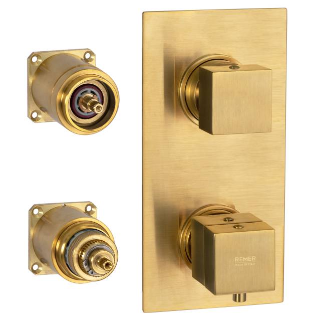 Смеситель термостатический для душа Remer Q-Elegance QT92KBBG, золото брашированное