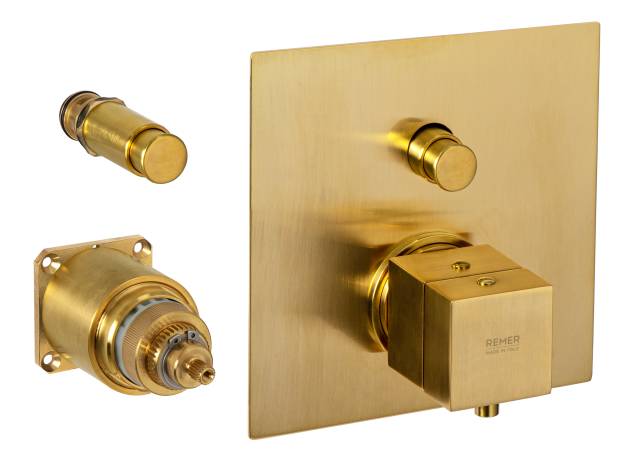 Смеситель термостатический для душа Remer Q-Elegance QT09KBBG, золото брашированное