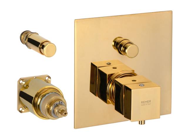 Смеситель термостатический для душа Remer Q-Elegance QT09KBDO, золото глянцевое