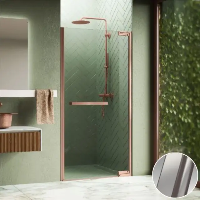 Дверь в нишу распашная 90 см (88,5-90x200) Novellini N180 N1801B90-1Z, профиль Brushed Inox, стекло прозрачное CrystalClear