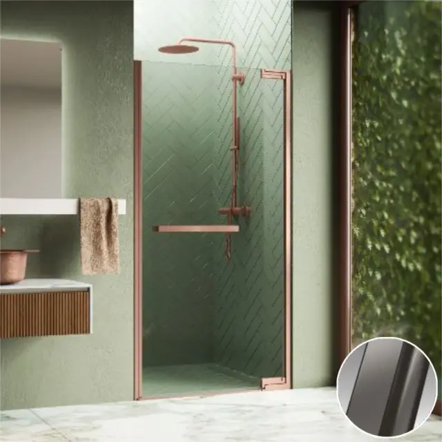 Дверь в нишу распашная 80 см (78,5-80x200) Novellini N180 N1801B80-1N, профиль Brushed black chrome, стекло прозрачное CrystalClear