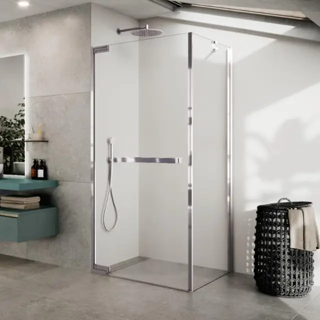 Душевое ограждение 90 см (88-89,5x200) Novellini N180 N180G90-1K+N180FG90-1K, профиль Chrome, стекло прозрачное CrystalClear