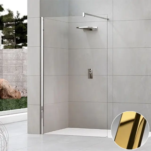 Душевое ограждение Walk-In 80 см (77-80х200) Novellini Kuadra H KUADH80-1O, профиль Shiny Gold, стекло прозрачное CrystalClear