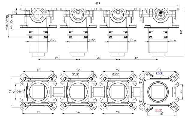 Скрытая часть на 3 выхода Remer Thermoset RRBOX99D3P