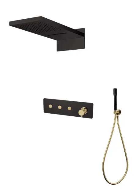 Boheme Fusion Душевой комплект встраиваемый - смеситель, верхний и ручной душ, цвет: black/gold 130-BG