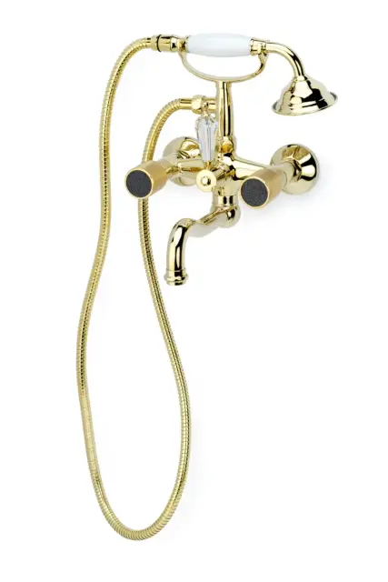Boheme Royal Cristal Смеситель для ванны с душевым комплектом: ручной душ, шланг, цвет: gold 293-Royal/CRST black
