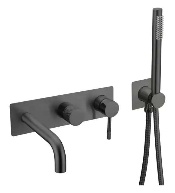 Boheme Uno Смеситель встраиваемый с душевым набором - ручной душ, излив 21 см, шланг, цвет: black 464-3-B
