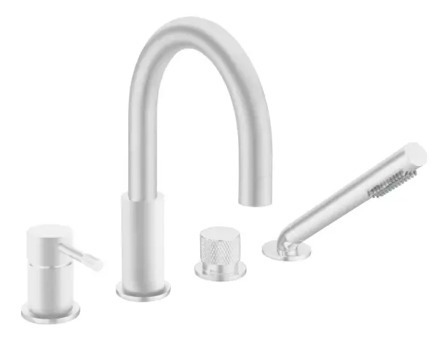 Boheme Uno Spirale Смеситель на борт ванны, на 4 отверстия, с ручным душем, цвет: matt white 460-MW