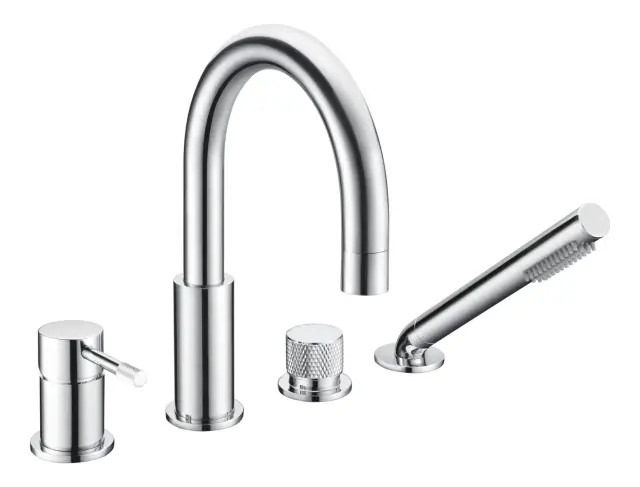 Boheme Uno Spirale Смеситель на борт ванны, на 4 отверстия, с ручным душем, излив, цвет: chrome 460-CR