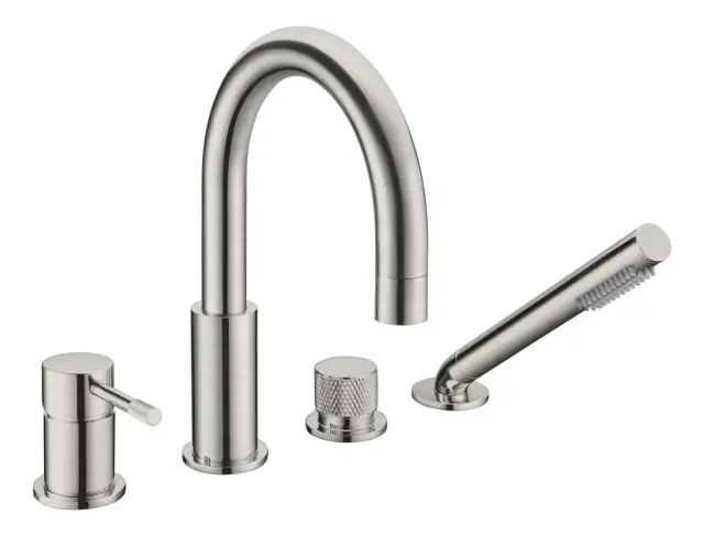 Boheme Uno Spirale Смеситель на борт ванны, на 4 отверстия, с ручным душем, цвет: nickel brush 460-NB