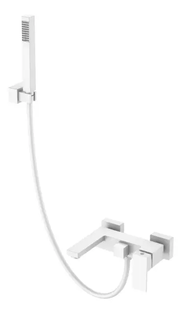 Boheme Qubic Смеситель для ванны с душевым комплектом: ручной душ, излив 20 см, цвет: matt white 473-MW