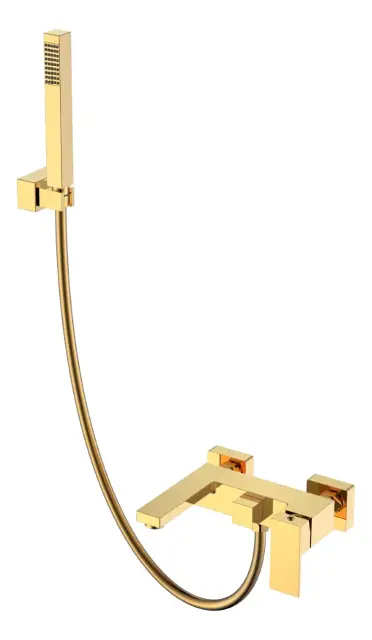 Boheme Qubic Смеситель для ванны с душевым комплектом: ручной душ, шланг, излив 20 см, цвет: gold 473-G