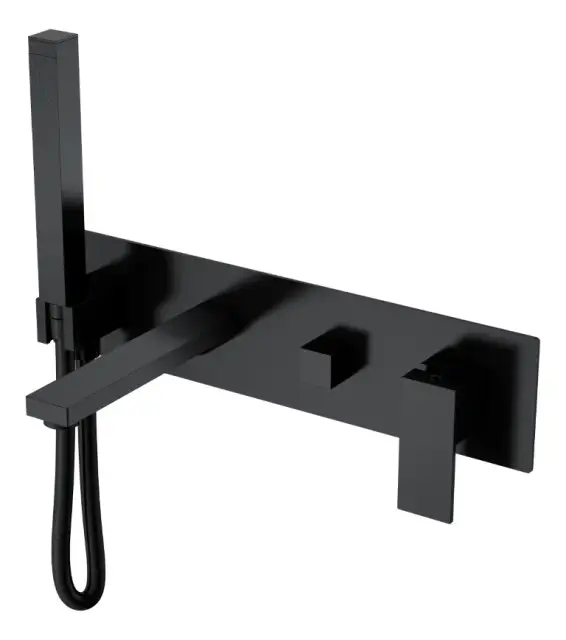 Boheme Qubic Смеситель встраиваемый с душевым набором - ручной душ, излив 21 см, шланг, цвет: black 474-2-B