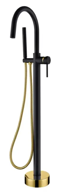 Boheme Uno Смеситель напольный с душевым набором - ручной душ, шланг, держатель, цвет: black/gold 469-BG
