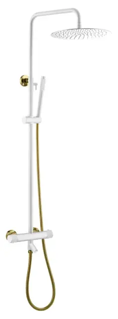 Boheme Uno Душевая стойка: термостат, ручной душ, шланг, верхний душ 30 см, цвет: white/gold 468-T-WG