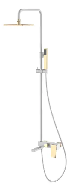 Boheme Q Душевая стойка: смеситель, ручной душ, излив, шланг, верхний душ 20 см, цвет: white/gold 148-WG.2