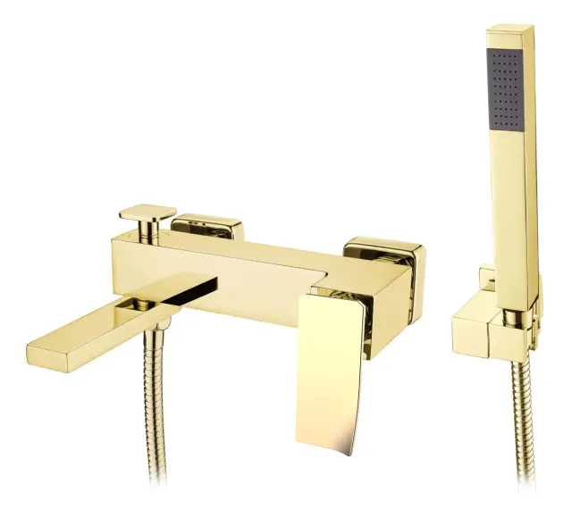 Boheme Q Смеситель для ванны с душевым комплектом: ручной душ, шланг, излив 18 см, цвет: gold 143-GG.2