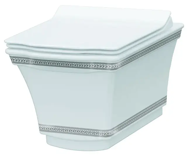 Boheme Hermitage Унитаз подвесной 52х37 безободковый, смыв каскадный, с узором chrome, цвет: white 951-CR