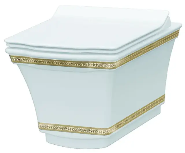Boheme Hermitage Унитаз подвесной 52х37 безободковый, смыв каскадный, с узором gold, цвет: white 951-G