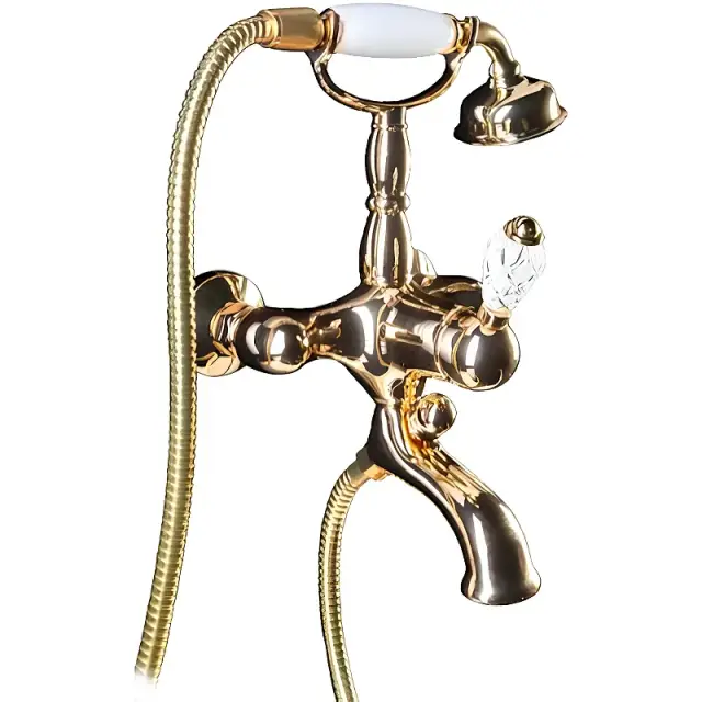 Boheme Crystal Смеситель для ванны с душевым комплектом: ручной душ, шланг, излив 19,5 см, цвет:gold 283-CRST